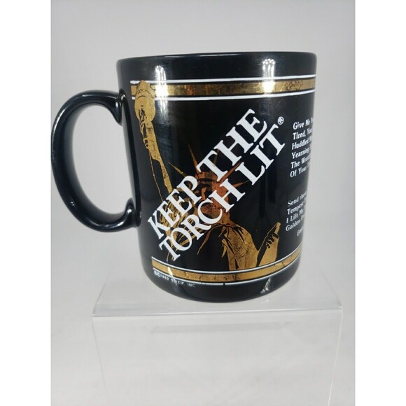 Statue of Liberty Coffee Mug VTG 1982 Keep The Torch Lit Black Gold Centennial - Picture 5 of 13